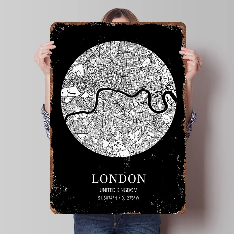 Retro Gaming London - Mapa Londynu, blaszana tabliczka, plakat, personalizowana