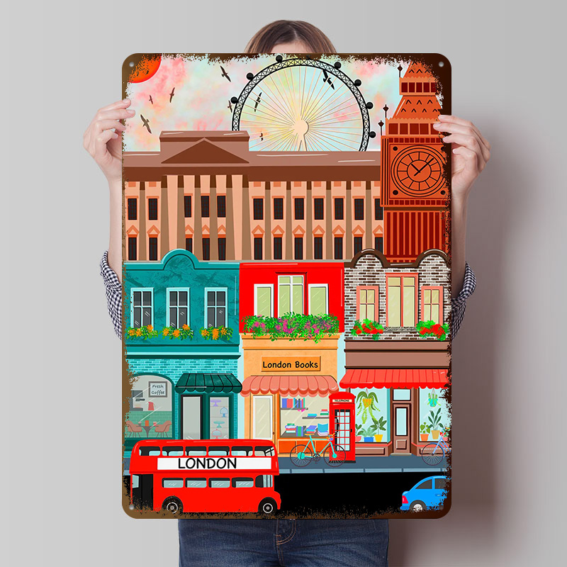 Retro Gaming London - Plakat z blaszki z motywem Londynu,