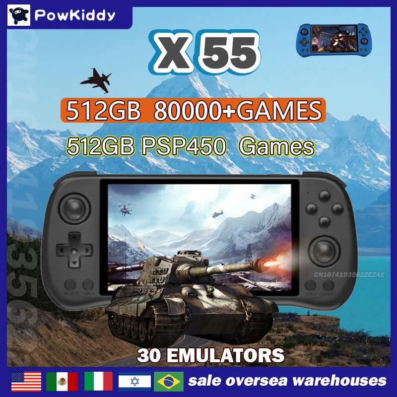 Retro Gaming Best Console - 80000 gier 512G POWKIDDY X55 5,5-calowy