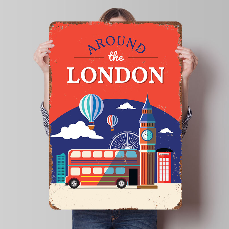 Retro Gaming London - Metalowy plakat podróżniczy z Londynem, personalizowana