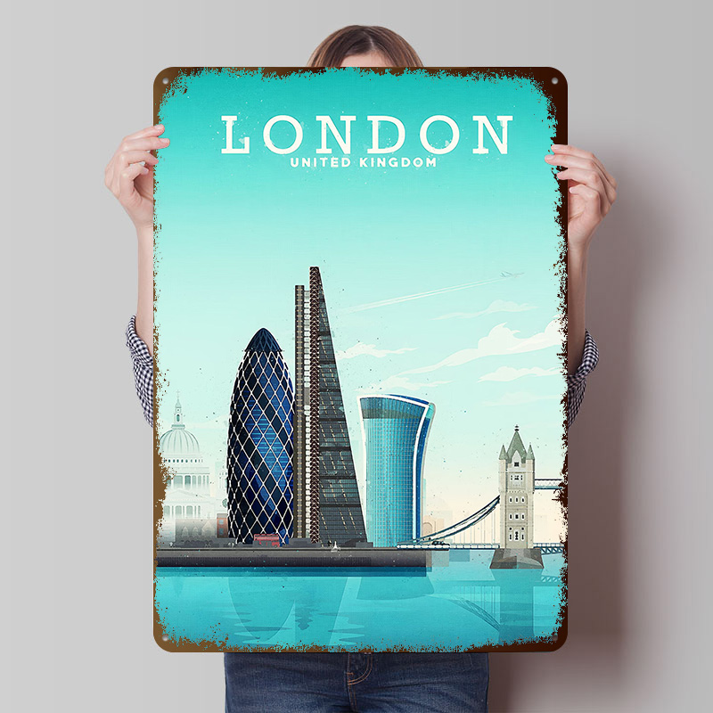 Retro Gaming London - Metalowy plakat podróżniczy Londyn, personalizowana dekoracja