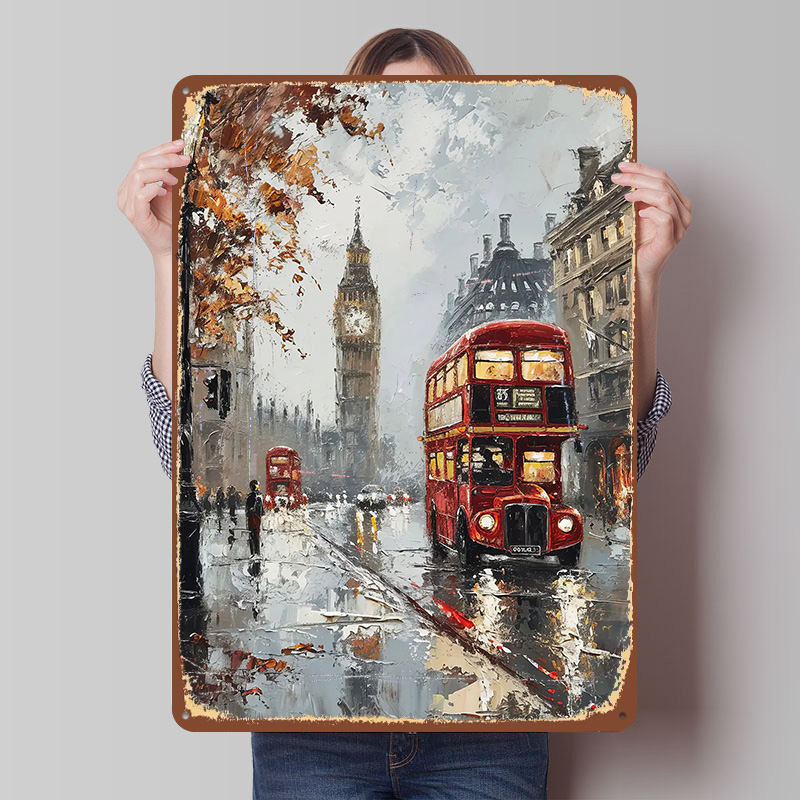 Retro Gaming London - Metalowy plakat z motywem londyńskiego autobusu,